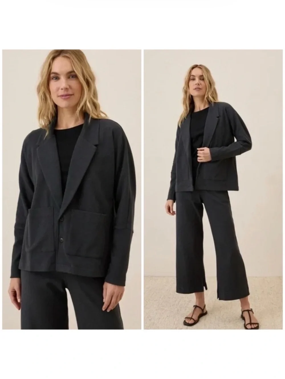 Pact Organic Cotton Relaxed Blazer In Charcoal Heather Gray Size XL.